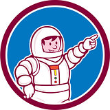 Astronaut Pointing Front Circle Cartoon