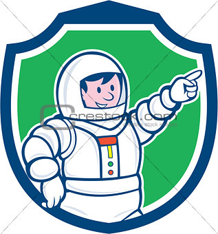 Astronaut Pointing Front Shield Cartoon