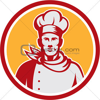 Baker Chef Cook Bust Front Circle Retro