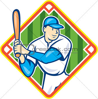 American Baseball Player Batting Diamond Cartoon