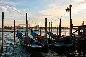 Gondolas at sunset in Venice