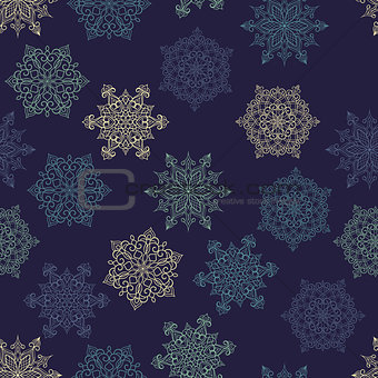 Vector Seamless Pattern with white snowflakes