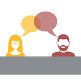 Man and woman with speech bubbles