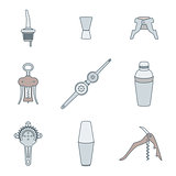 color outline icons barman instruments set