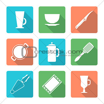 various flat style dinnerware icons set