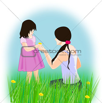 Girls in a Flower Meadow