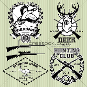 set of emblems with a deer, hare, pheasant for hunting