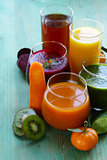 assorted fresh juices from fruits and vegetables