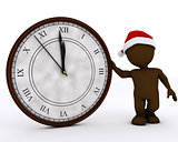 3D Santa Morph Man with clock before midnight