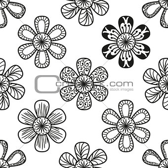 Floral doodling seamless pattern in tattoo style with flowers