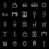 Furniture line icons on black background