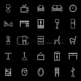 Furniture line icons on black background
