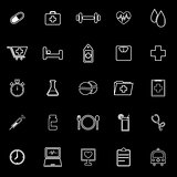 Health line icons on black background