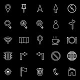 Map line icons on black background