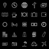 Travel line icons on black background