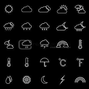 Weather line icons on black background