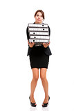 Business woman carying folders