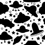 Silhouettes of spaceships seamless pattern