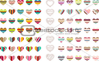Big set with different stylized hearts