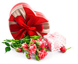 Gift with bunch roses on valentines day