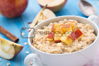 Tasty oatmeal with apples and cinnamon
