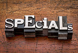 specials word in metal type