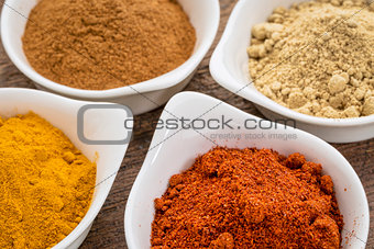 turmeric, ginger, cinnamon and paprika