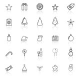 Christmas line icons with reflect on white background