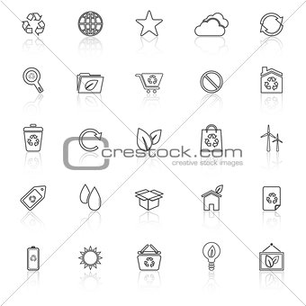 Ecology line icons with reflect on white background