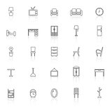 Furniture line icons with reflect on white background