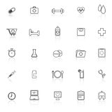 Health line icons with reflect on white background