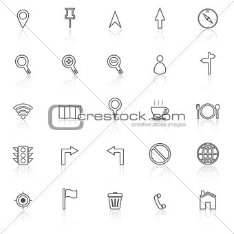 Map line icons with reflect on white background