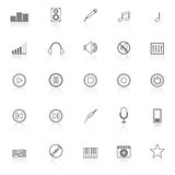 Music line icons with reflect on white background