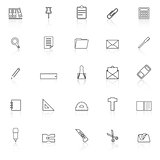 Stationery line icons with reflect on white background