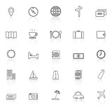 Travel line icons with reflect on white background