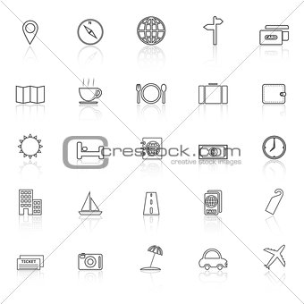 Travel line icons with reflect on white background