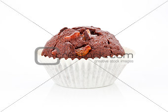 Chocolate muffin isolated.