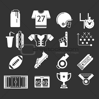 White icons monochrome vector collection for American football