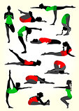Yoga silhouettes background in white