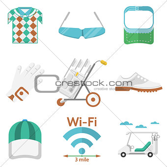 Flat vector colored icons for golf