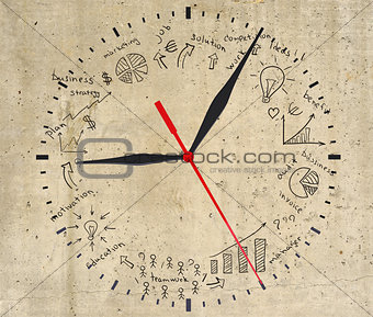 Business strategy infographics option drawn around clock dial