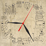 Business concept drawing around clock dial