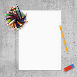 Blank paper, pencils and erasure