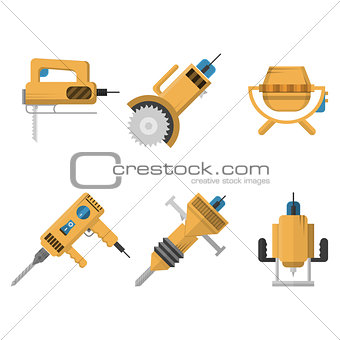 Colored icons vector collection of construction equipment