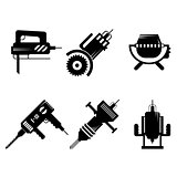 Black icons vector collection of construction equipment