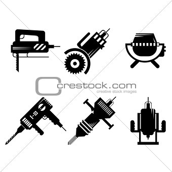 Black icons vector collection of construction equipment