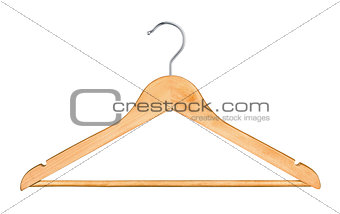 wooden hanger for clothes isolated on white background