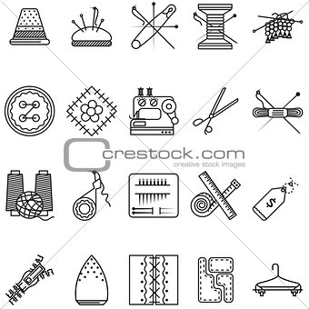 Black line icons vector collection for sewing or handmade