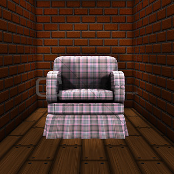Room with brick wall and armchair