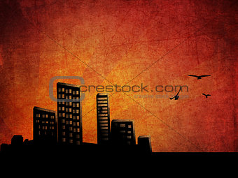 Sunset city grunge background